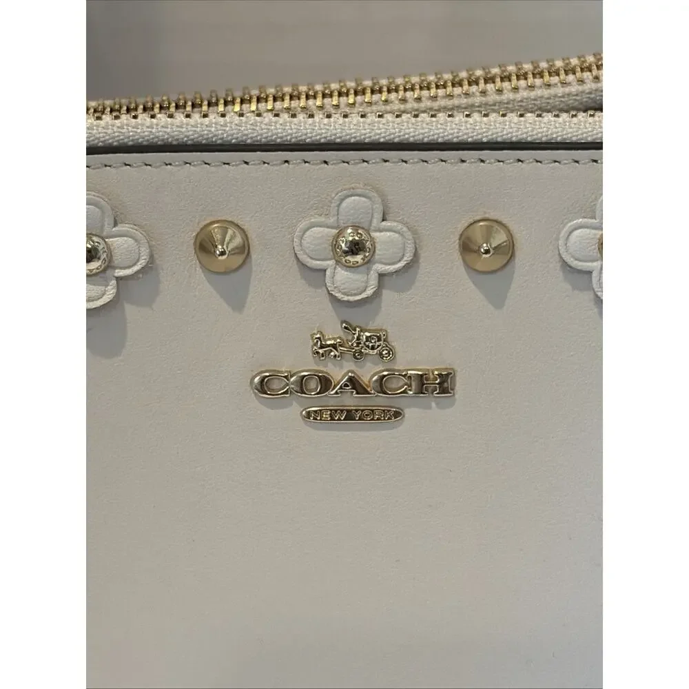 Coach Ivory/cream leather handbag with gold accent EUC Used Once f47300